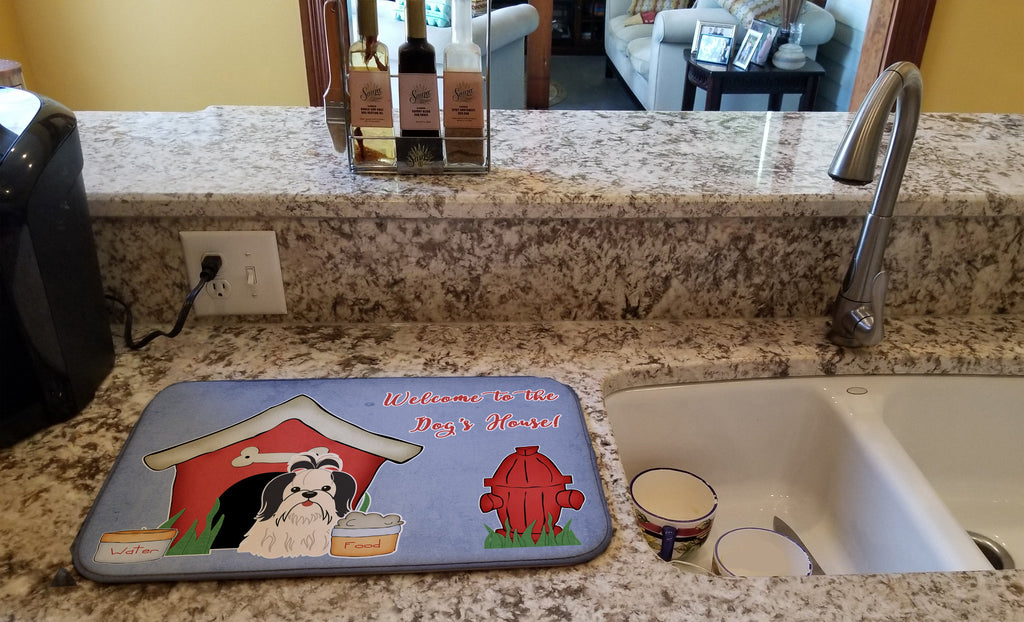 Dog House Collection Shih Tzu Black White Dish Drying Mat Absorbent Dish Drying Mat Pad for Kitchen Counter Dish Drainer Mat for Countertop, 14 x 21", Multicolor