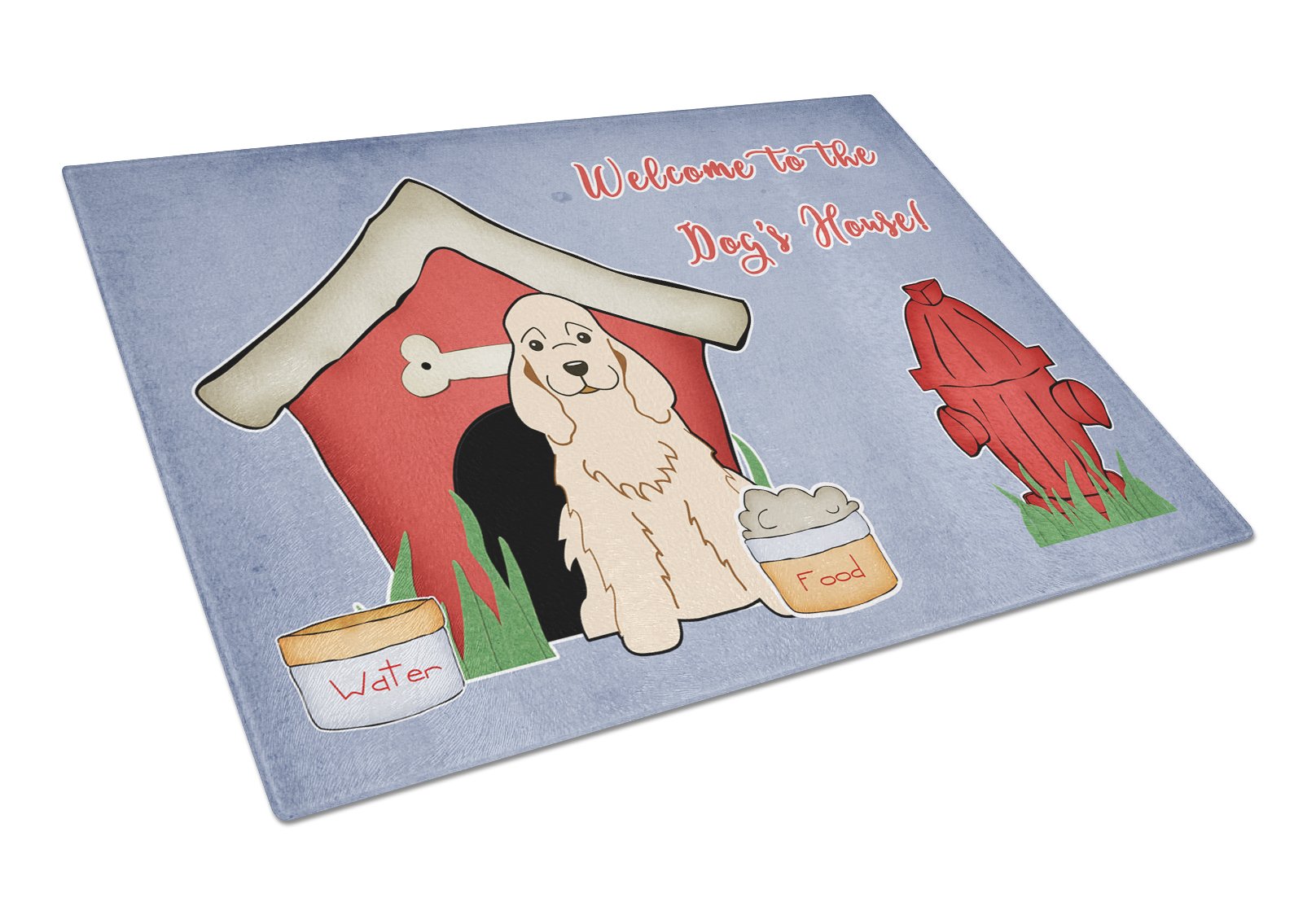 Dog House Collection Cocker Spaniel Buff Cutting Board Tempered Glass Kitchen Cutting Surface, Heat Resistant Chopping, Non-Slip Feet, Food Prep & Serving