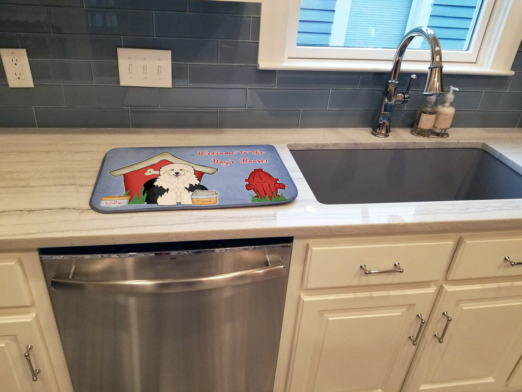 Dog House Collection Old English Sheepdog Dish Drying Mat Absorbent Dish Drying Mat Pad for Kitchen Counter Dish Drainer Mat for Countertop, 14 x 21", Multicolor