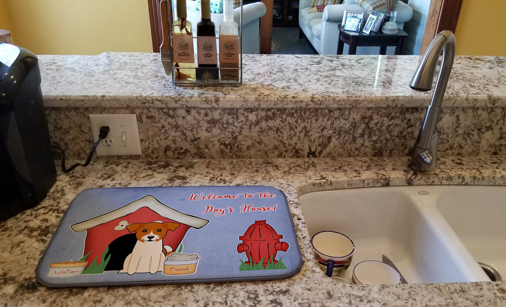 Dog House Collection Jack Russell Terrier Dish Drying Mat Absorbent Dish Drying Mat Pad for Kitchen Counter Dish Drainer Mat for Countertop, 14 x 21", Multicolor