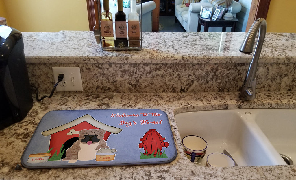 Dog House Collection English Bulldog Grey Brindle Dish Drying Mat Absorbent Dish Drying Mat Pad for Kitchen Counter Dish Drainer Mat for Countertop, 14 x 21", Multicolor