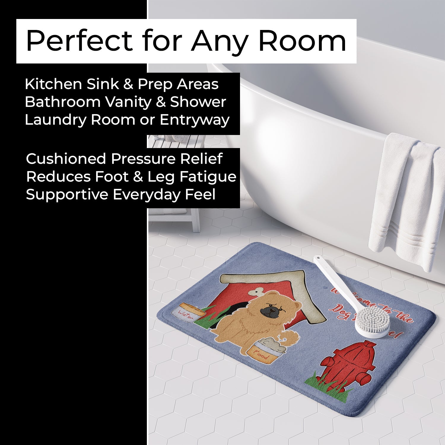Dog House Collection Chow Chow Cream Memory Foam Kitchen Mat Machine Washable Anti-Fatigue Cushion Comfort Bath or Kitchen Rug