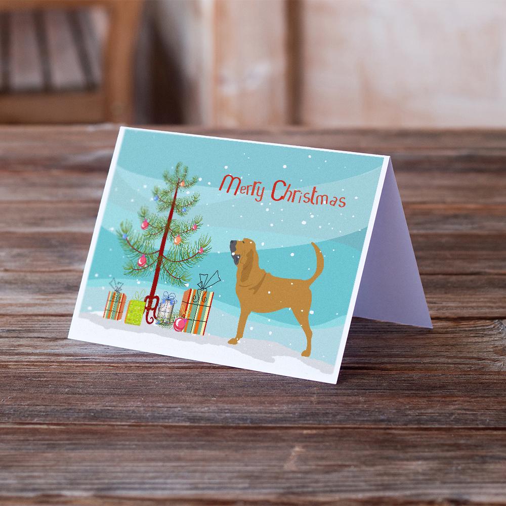 Bloodhound Merry Christmas Tree Greeting Cards Pack of 8 Blank Cards with Envelopes Whimsical A7 Size 5x7