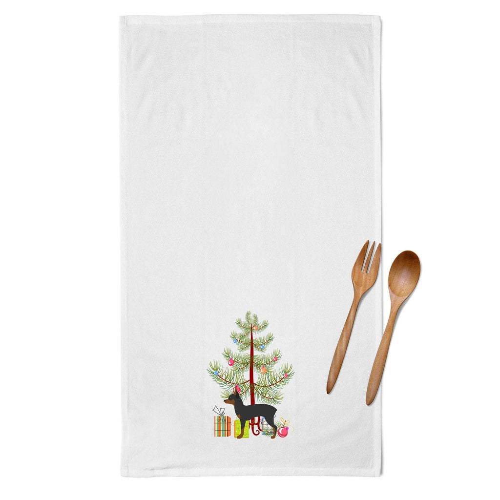 Toy Fox Terrier Merry Christmas Tree Kitchen Towel Set of 2 White Dish Towels Decorative Bathroom Hand towel for Hand, Face, Hair, Yoga, Tea, Dishcloth, 19 X 28", White