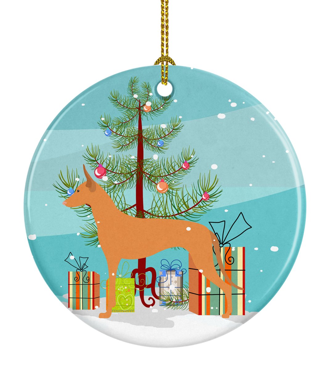 Pharaoh Hound Merry Christmas Tree Ceramic Ornament Christmas Tree Hanging Decorations for Home Christmas Holiday, Party, Gift, 3 in, Multicolor
