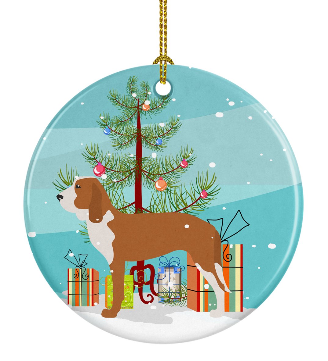 Spanish Hound Merry Christmas Tree Ceramic Ornament Christmas Tree Hanging Decorations for Home Christmas Holiday, Party, Gift, 3 in, Multicolor