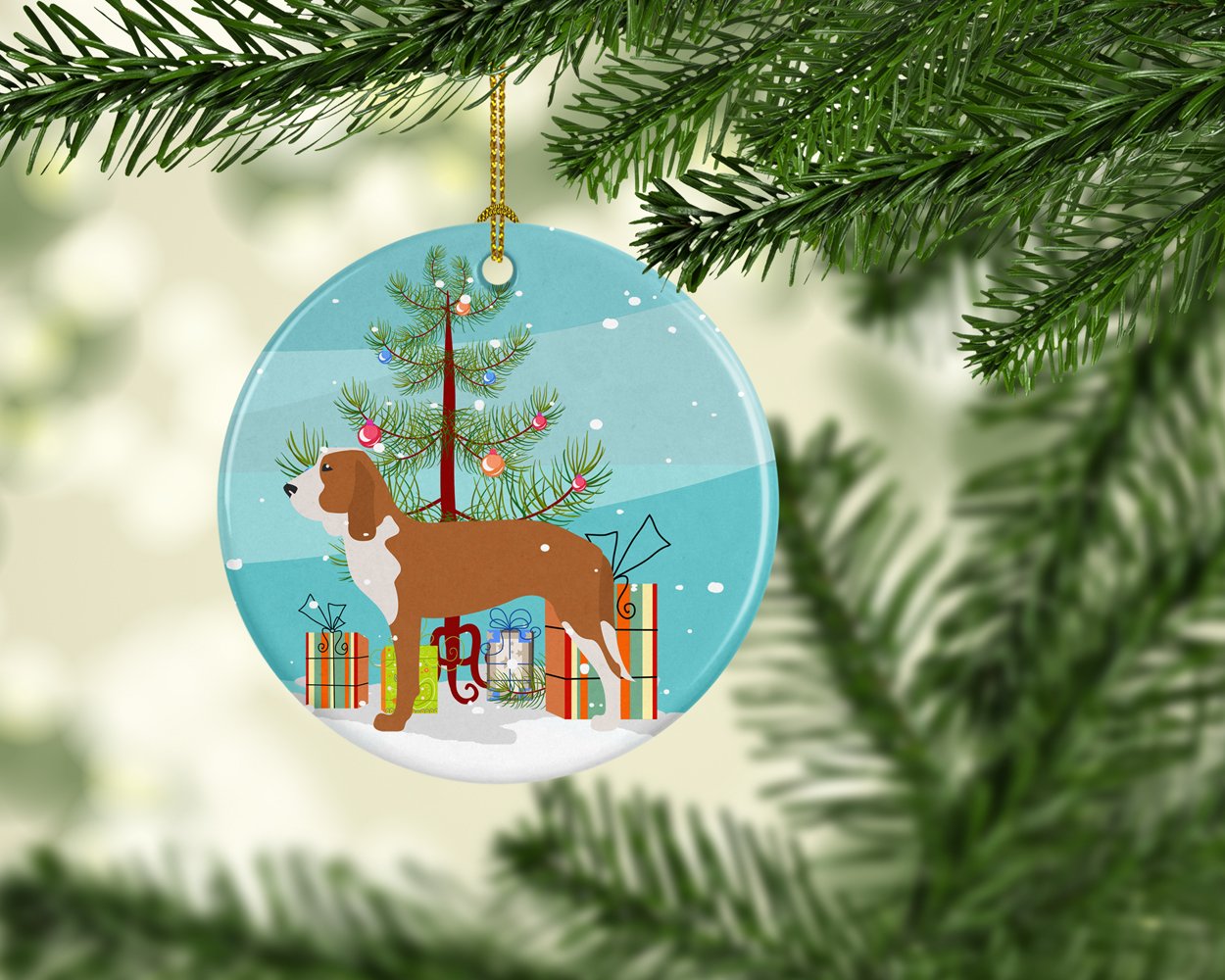 Spanish Hound Merry Christmas Tree Ceramic Ornament Christmas Tree Hanging Decorations for Home Christmas Holiday, Party, Gift, 3 in, Multicolor