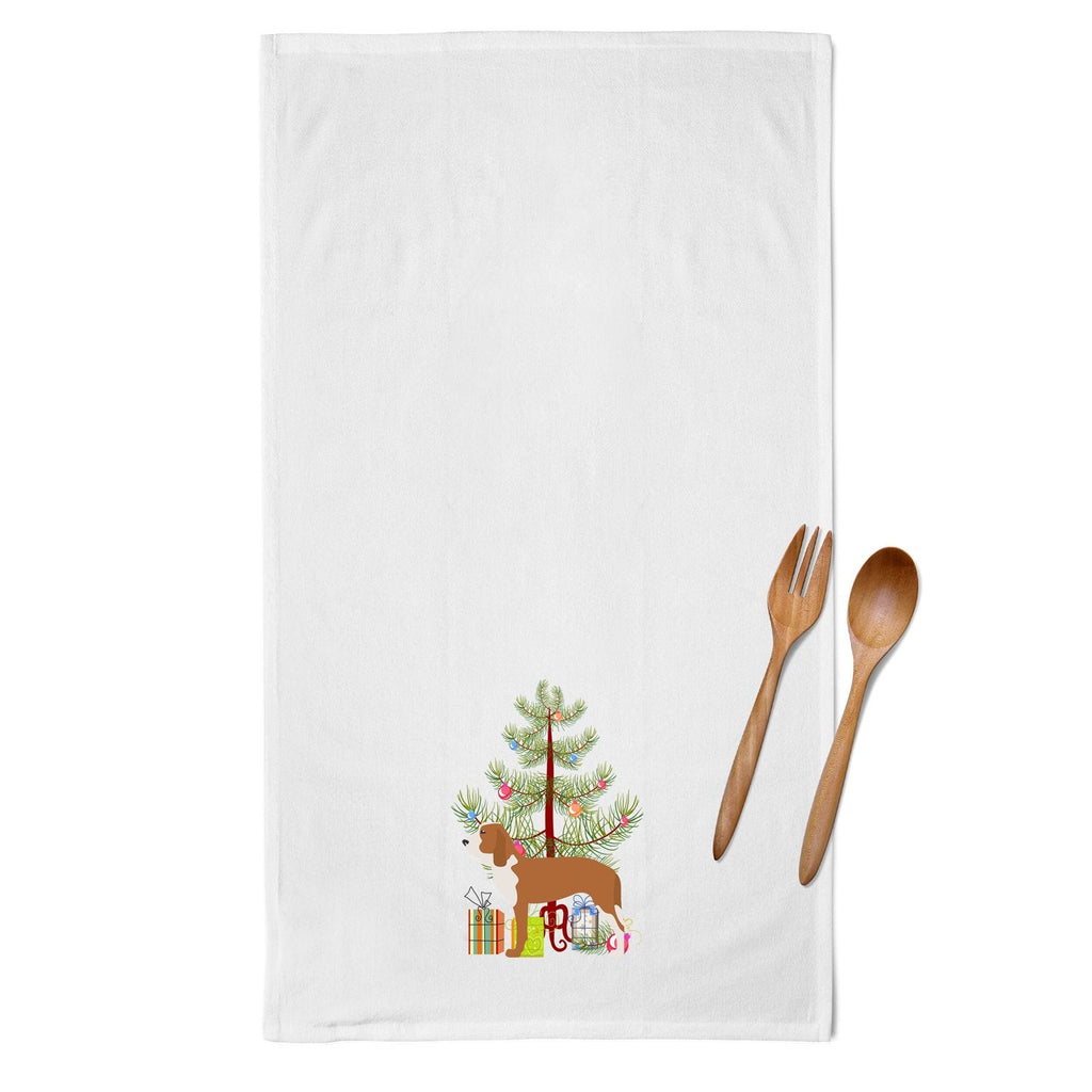 Spanish Hound Merry Christmas Tree Kitchen Towel Set of 2 White Dish Towels Decorative Bathroom Hand towel for Hand, Face, Hair, Yoga, Tea, Dishcloth, 19 X 28", White