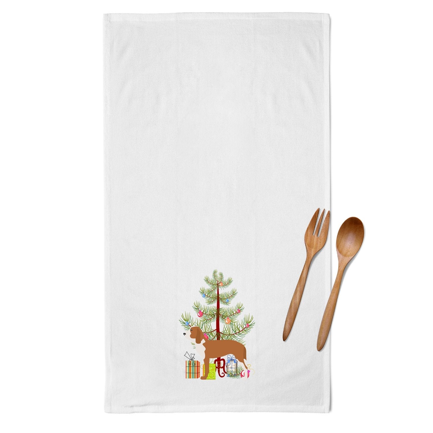 Spanish Hound Merry Christmas Tree Kitchen Towel Set of 2 White Dish Towels Decorative Bathroom Hand towel for Hand, Face, Hair, Yoga, Tea, Dishcloth, 19 X 28", White