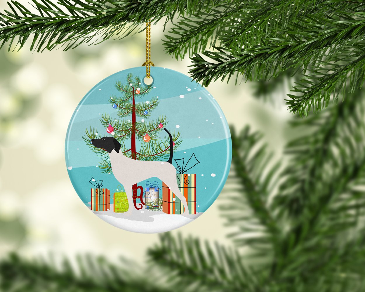 English Pointer Merry Christmas Tree Ceramic Ornament Christmas Tree Hanging Decorations for Home Christmas Holiday, Party, Gift, 3 in, Multicolor
