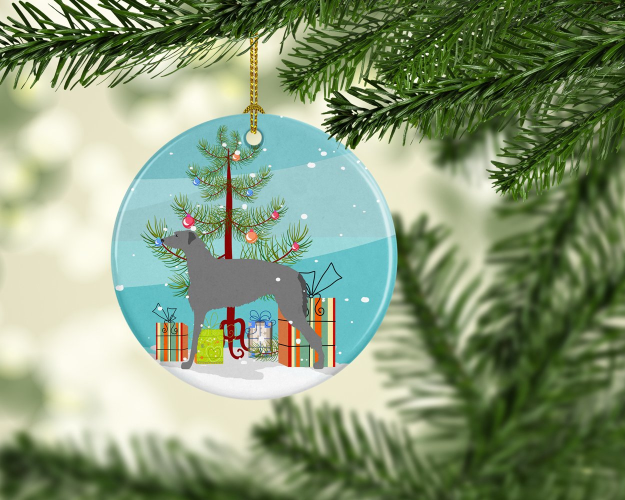 Scottish Deerhound Merry Christmas Tree Ceramic Ornament Christmas Tree Hanging Decorations for Home Christmas Holiday, Party, Gift, 3 in, Multicolor