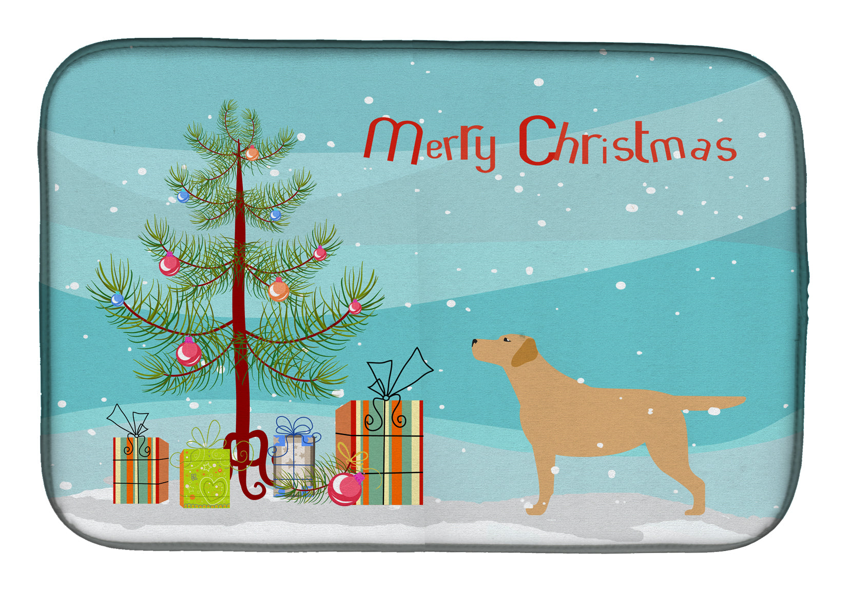 Yellow Labrador Retriever Merry Christmas Tree Dish Drying Mat Absorbent Dish Drying Mat Pad for Kitchen Counter Dish Drainer Mat for Countertop, 14 x 21", Multicolor