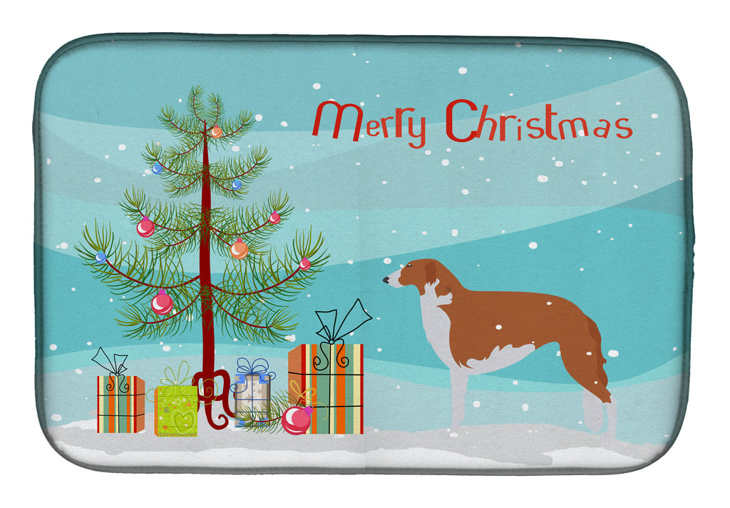 Borzoi Russian Greyhound Merry Christmas Tree Dish Drying Mat Absorbent Dish Drying Mat Pad for Kitchen Counter Dish Drainer Mat for Countertop, 14 x 21", Multicolor