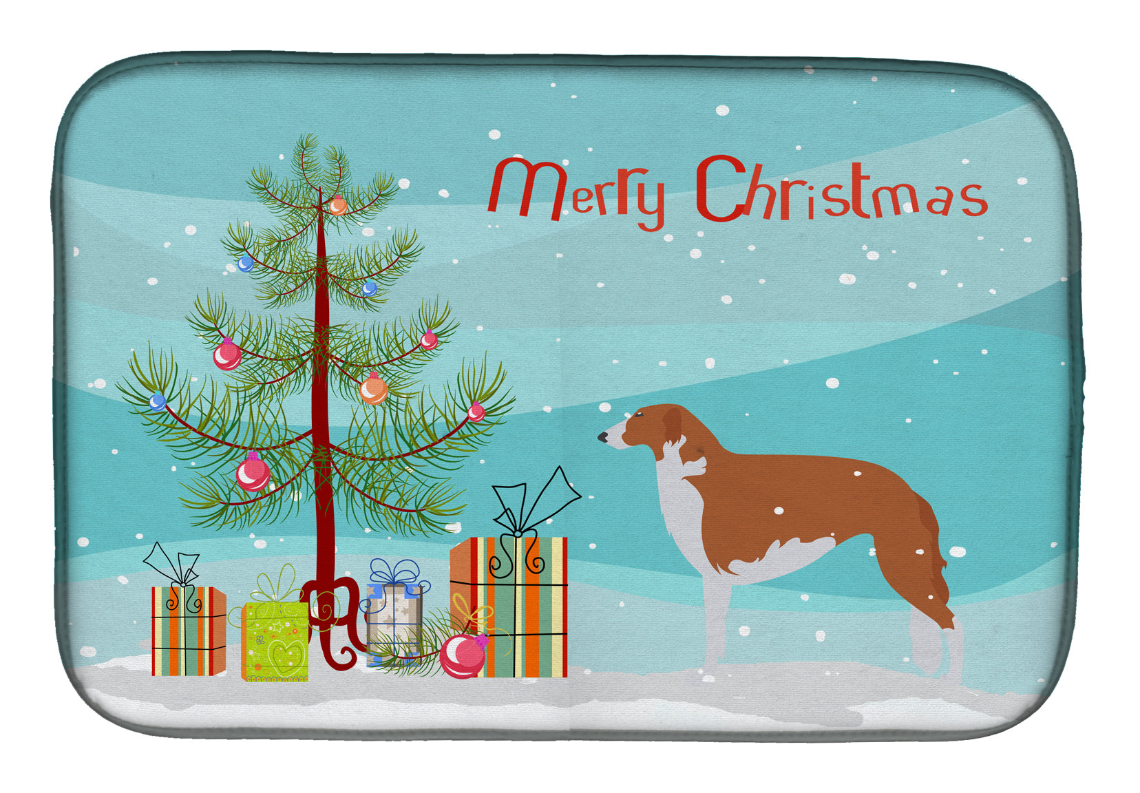 Borzoi Russian Greyhound Merry Christmas Tree Dish Drying Mat Absorbent Dish Drying Mat Pad for Kitchen Counter Dish Drainer Mat for Countertop, 14 x 21", Multicolor