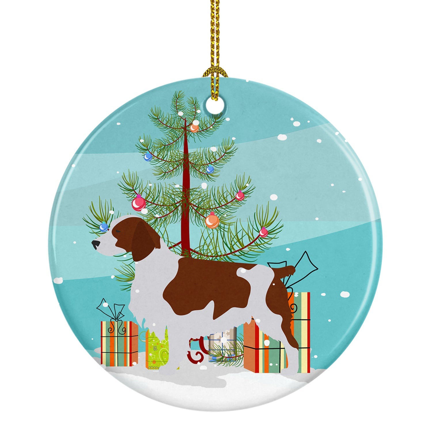 Welsh Springer Spaniel Merry Christmas Tree Ceramic Ornament Christmas Tree Hanging Decorations for Home Christmas Holiday, Party, Gift, 3 in, Multicolor