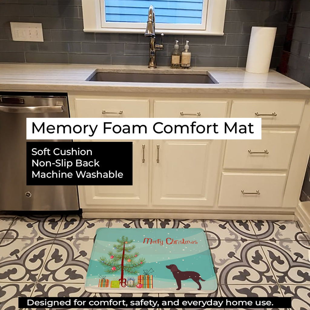 American Water Spaniel Merry Christmas Tree Memory Foam Kitchen Mat Machine Washable Anti-Fatigue Cushion Comfort Bath or Kitchen Rug