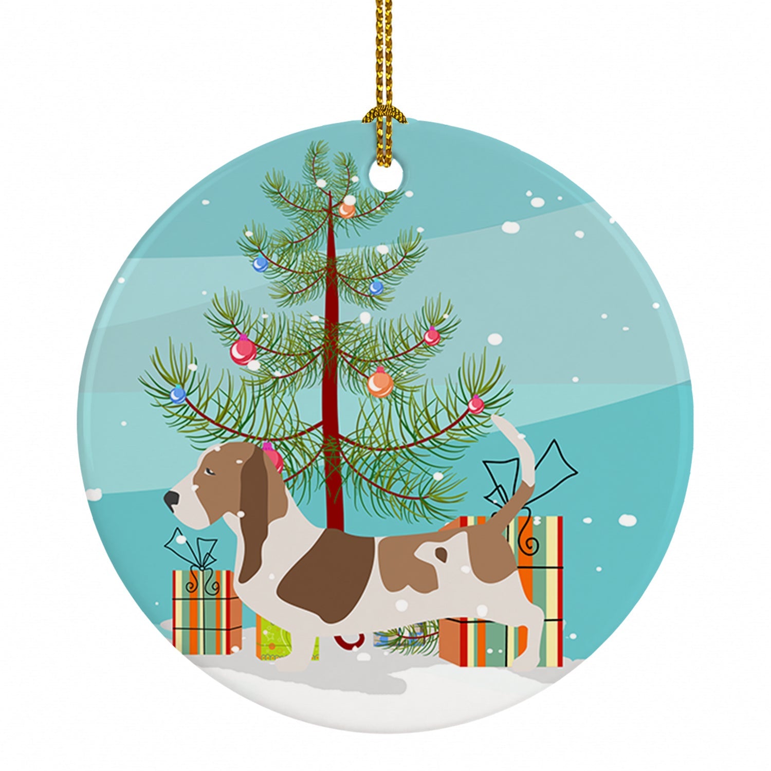 Basset Hound Merry Christmas Tree Ceramic Ornament Christmas Tree Hanging Decorations for Home Christmas Holiday, Party, Gift, 3 in, Multicolor
