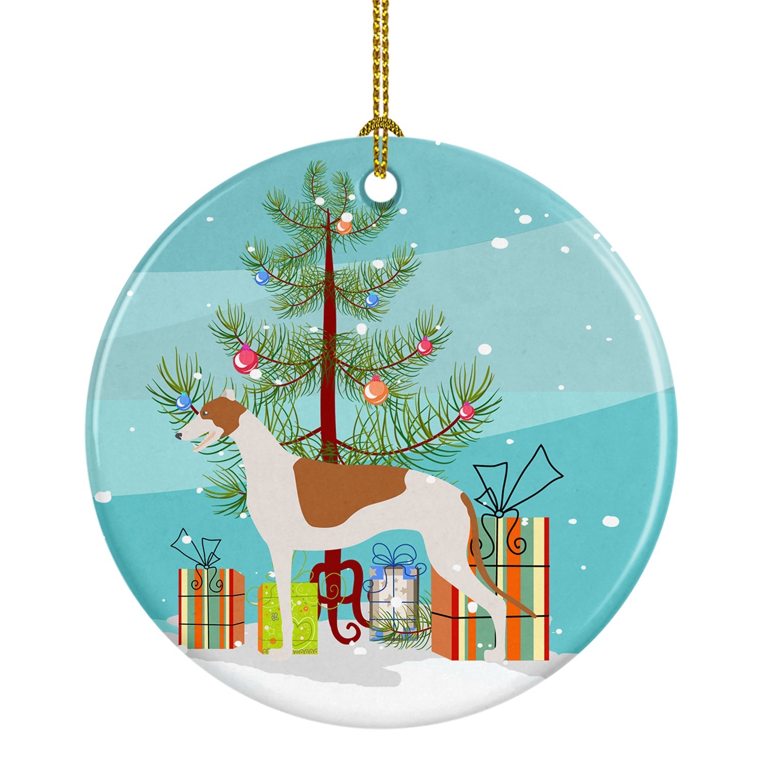 Greyhound Merry Christmas Tree Ceramic Ornament Christmas Tree Hanging Decorations for Home Christmas Holiday, Party, Gift, 3 in, Multicolor