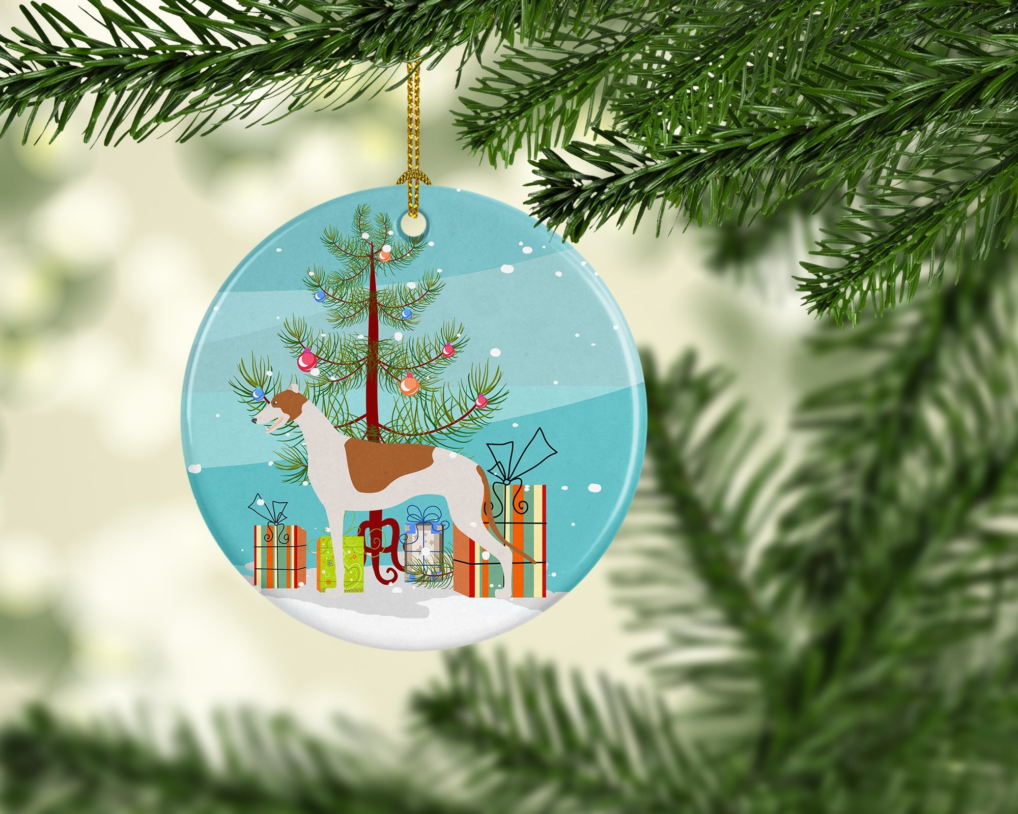 Greyhound Merry Christmas Tree Ceramic Ornament Christmas Tree Hanging Decorations for Home Christmas Holiday, Party, Gift, 3 in, Multicolor