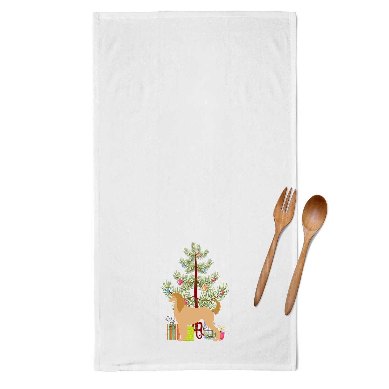Afghan Hound Merry Christmas Tree Kitchen Towel Set of 2 White Dish Towels Decorative Bathroom Hand towel for Hand, Face, Hair, Yoga, Tea, Dishcloth, 19 X 28", White