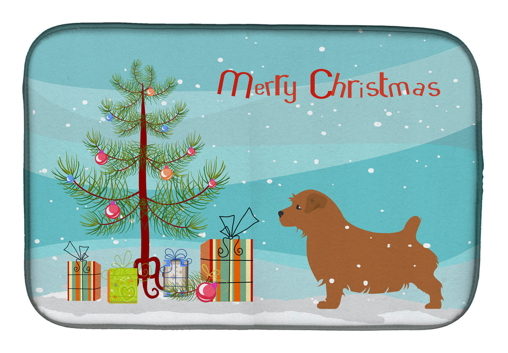 Norfolk Terrier Merry Christmas Tree Dish Drying Mat Absorbent Dish Drying Mat Pad for Kitchen Counter Dish Drainer Mat for Countertop, 14 x 21", Multicolor