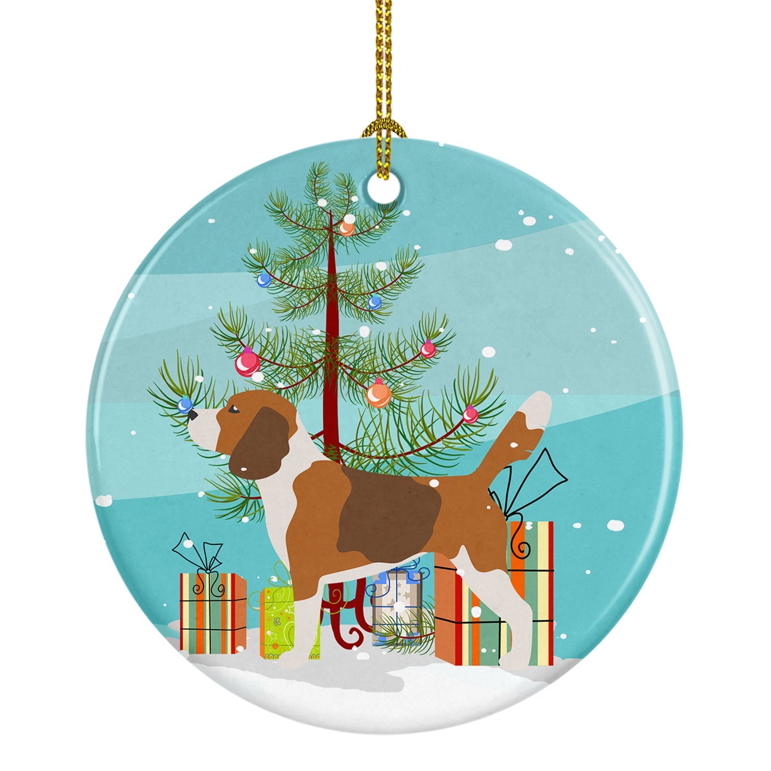 Beagle Merry Christmas Tree Ceramic Ornament Christmas Tree Hanging Decorations for Home Christmas Holiday, Party, Gift, 3 in, Multicolor