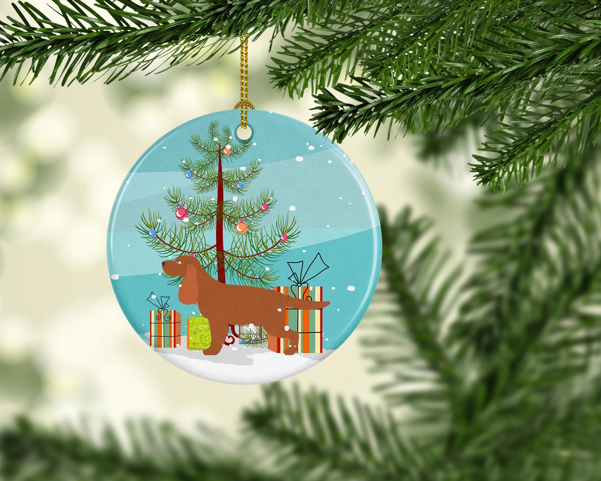 English Cocker Spaniel Merry Christmas Tree Ceramic Ornament Christmas Tree Hanging Decorations for Home Christmas Holiday, Party, Gift, 3 in, Multicolor