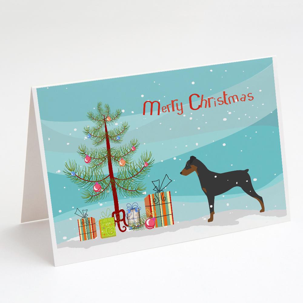 German Pinscher Merry Christmas Tree Greeting Cards Pack of 8 Blank Cards with Envelopes Whimsical A7 Size 5x7