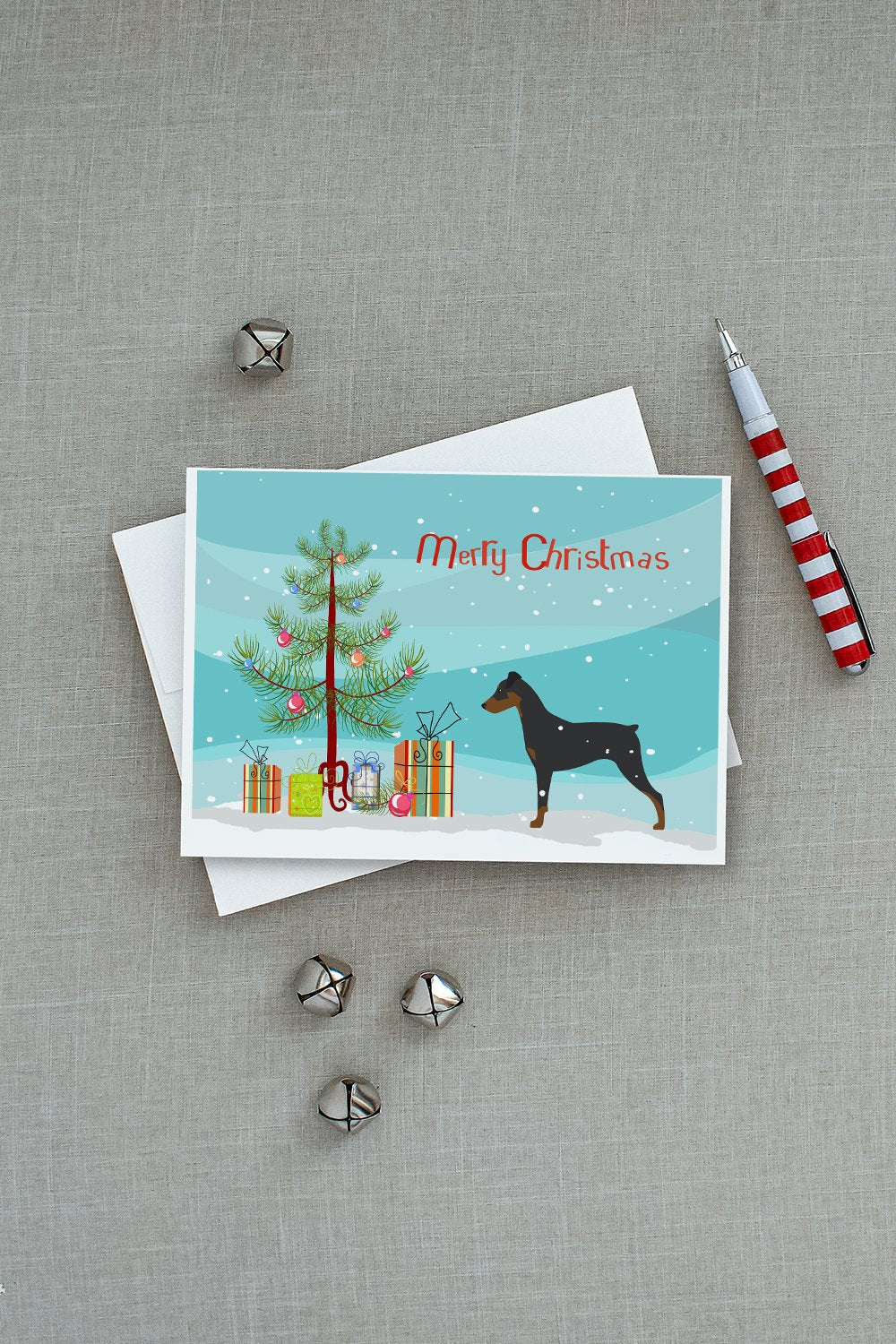 German Pinscher Merry Christmas Tree Greeting Cards Pack of 8 Blank Cards with Envelopes Whimsical A7 Size 5x7