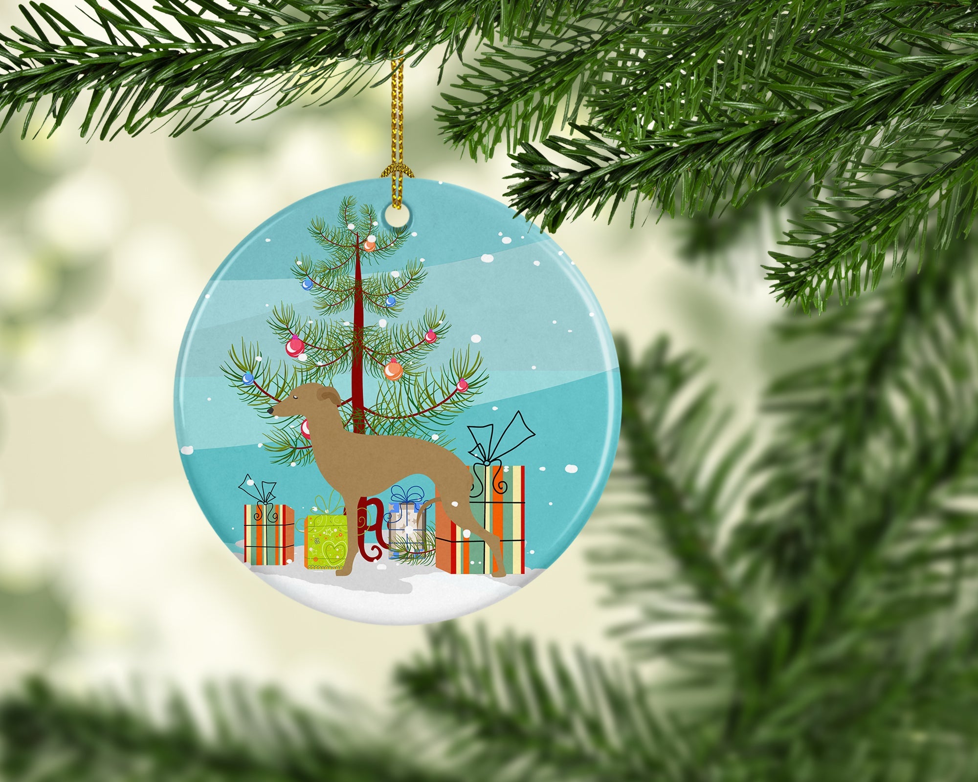 Italian Greyhound Merry Christmas Tree Ceramic Ornament Christmas Tree Hanging Decorations for Home Christmas Holiday, Party, Gift, 3 in, Multicolor