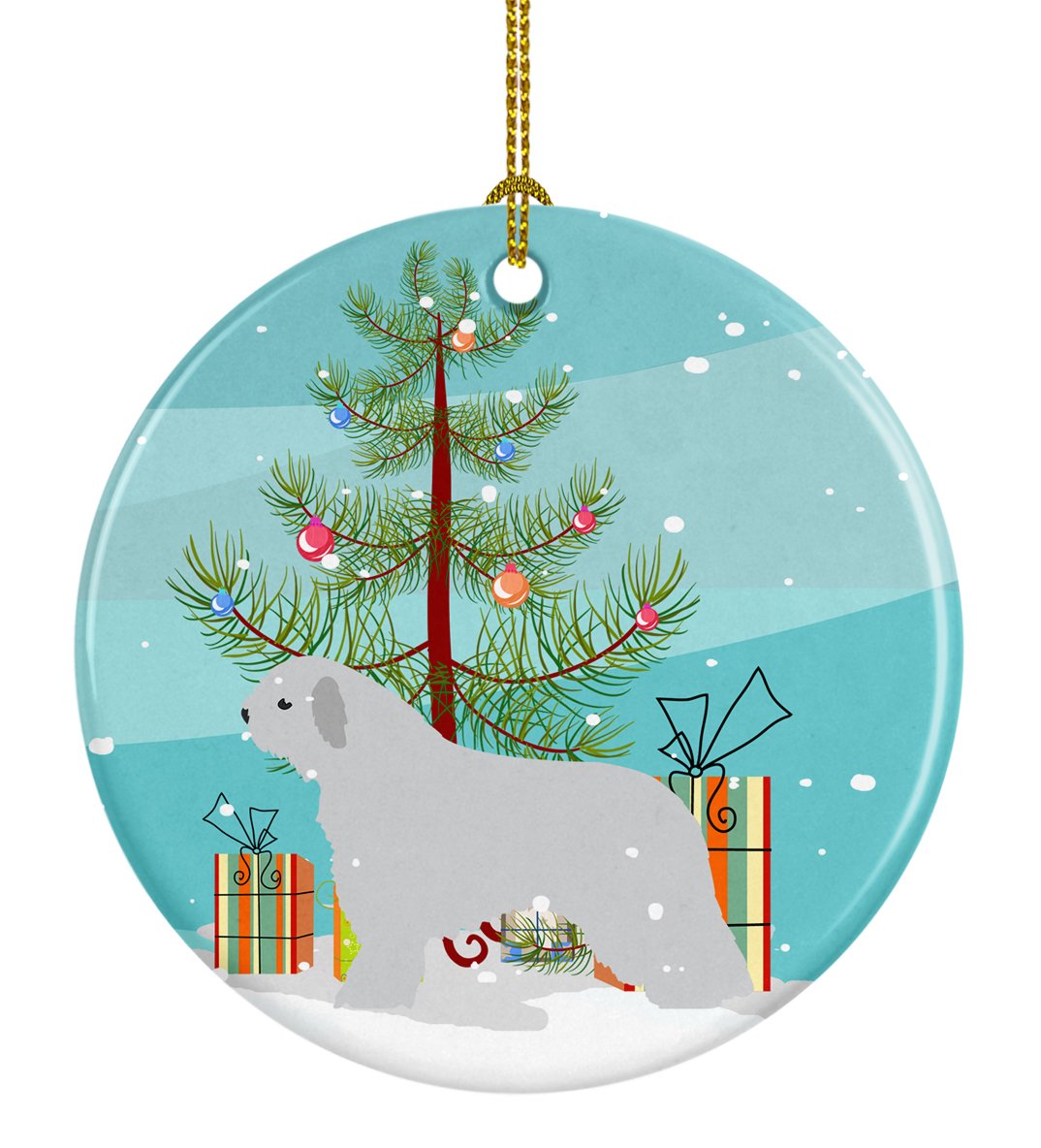 Spanish Water Dog Merry Christmas Tree Ceramic Ornament Christmas Tree Hanging Decorations for Home Christmas Holiday, Party, Gift, 3 in, Multicolor