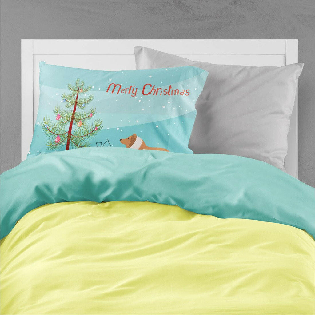 Collie Dog Merry Christmas Tree Standard Pillowcase Lightweight Super Soft Easy Care Decorative Artwork Pillowcase, Standard