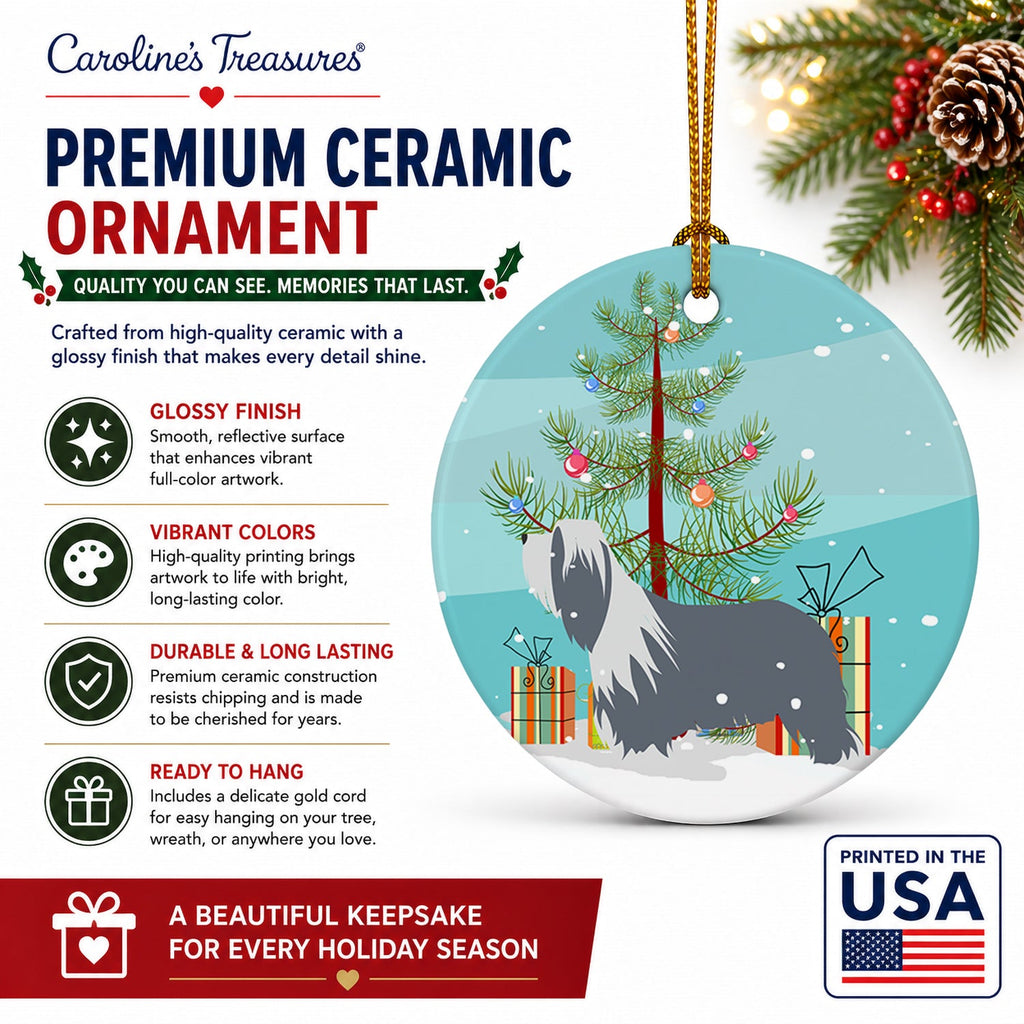 Bearded Collie Dog Merry Christmas Tree Ceramic Ornament Christmas Tree Hanging Decorations for Home Christmas Holiday, Party, Gift, 3 in, Multicolor