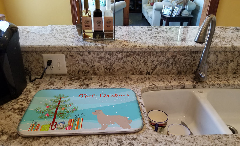 Pyrenean Shepherd Dog Merry Christmas Tree Dish Drying Mat Absorbent Dish Drying Mat Pad for Kitchen Counter Dish Drainer Mat for Countertop, 14 x 21", Multicolor
