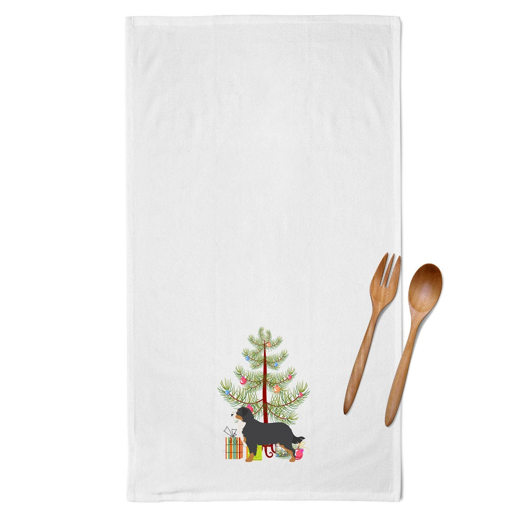 Bernese Mountain Dog Merry Christmas Tree Kitchen Towel Set of 2 White Dish Towels Decorative Bathroom Hand towel for Hand, Face, Hair, Yoga, Tea, Dishcloth, 19 X 28", White