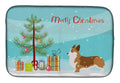 Corgi Merry Christmas Tree Dish Drying Mat Absorbent Dish Drying Mat Pad for Kitchen Counter Dish Drainer Mat for Countertop, 14 x 21", Multicolor