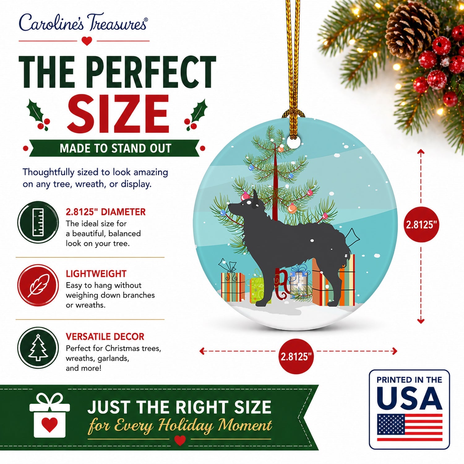 Croatian Sheepdog Merry Christmas Tree Ceramic Ornament Christmas Tree Hanging Decorations for Home Christmas Holiday, Party, Gift, 3 in, Multicolor