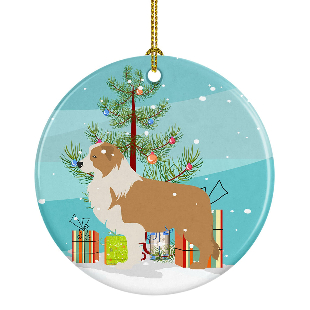 Red Border Collie Merry Christmas Tree Ceramic Ornament Christmas Tree Hanging Decorations for Home Christmas Holiday, Party, Gift, 3 in, Multicolor