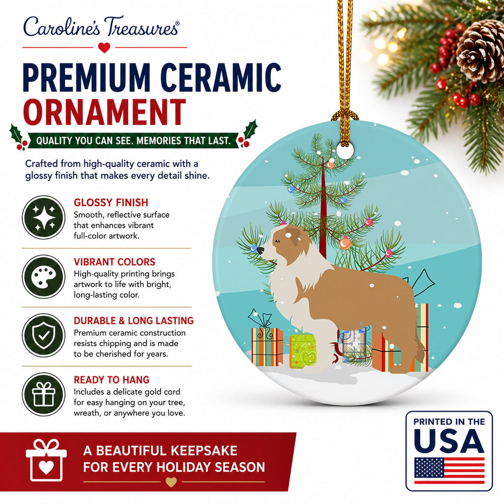 Red Border Collie Merry Christmas Tree Ceramic Ornament Christmas Tree Hanging Decorations for Home Christmas Holiday, Party, Gift, 3 in, Multicolor