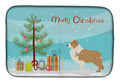 Red Border Collie Merry Christmas Tree Dish Drying Mat Absorbent Dish Drying Mat Pad for Kitchen Counter Dish Drainer Mat for Countertop, 14 x 21", Multicolor