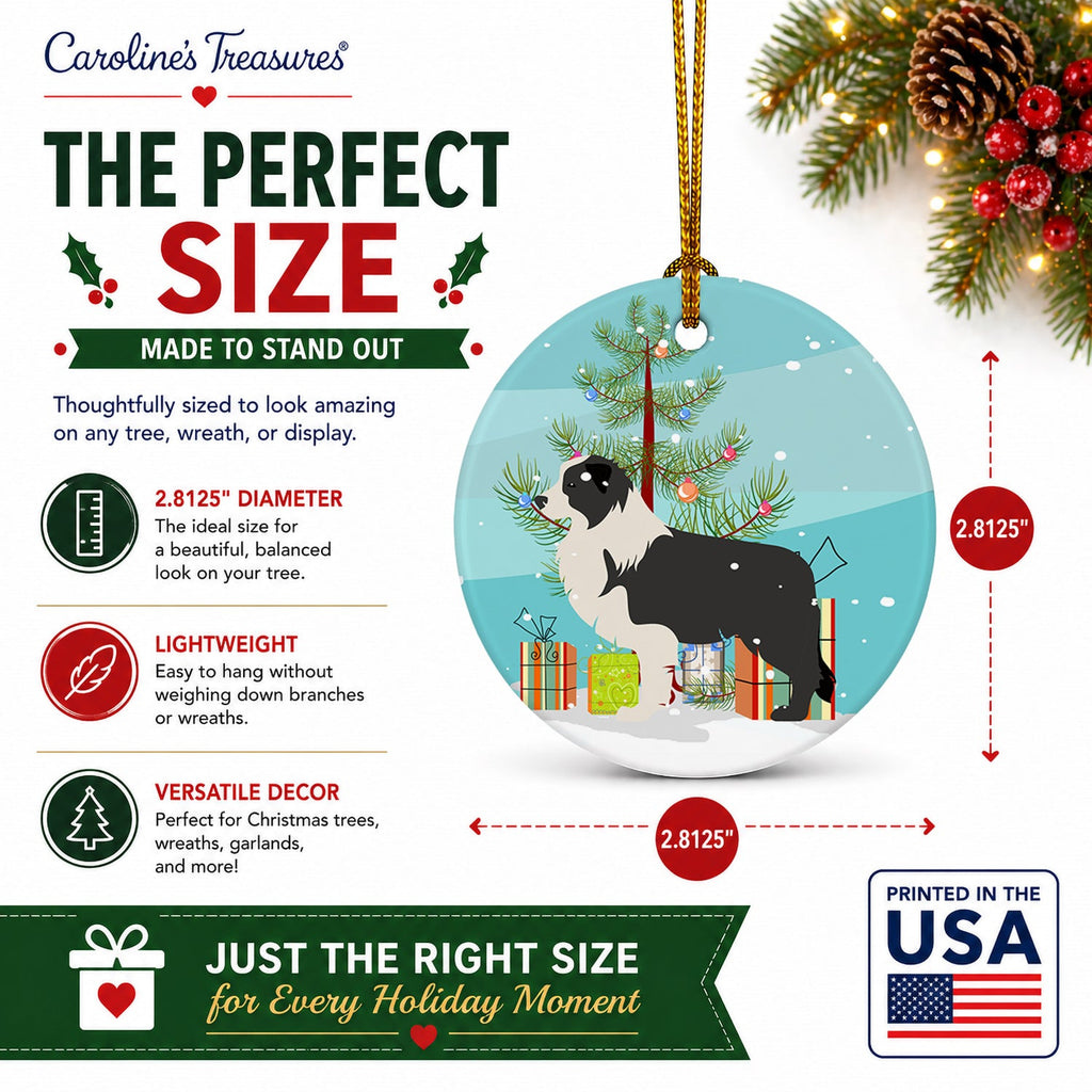 Black Border Collie Merry Christmas Tree Ceramic Ornament Christmas Tree Hanging Decorations for Home Christmas Holiday, Party, Gift, 3 in, Multicolor