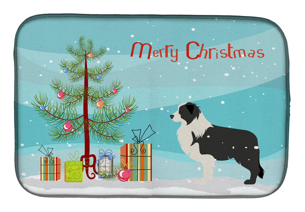 Black Border Collie Merry Christmas Tree Dish Drying Mat Absorbent Dish Drying Mat Pad for Kitchen Counter Dish Drainer Mat for Countertop, 14 x 21", Multicolor