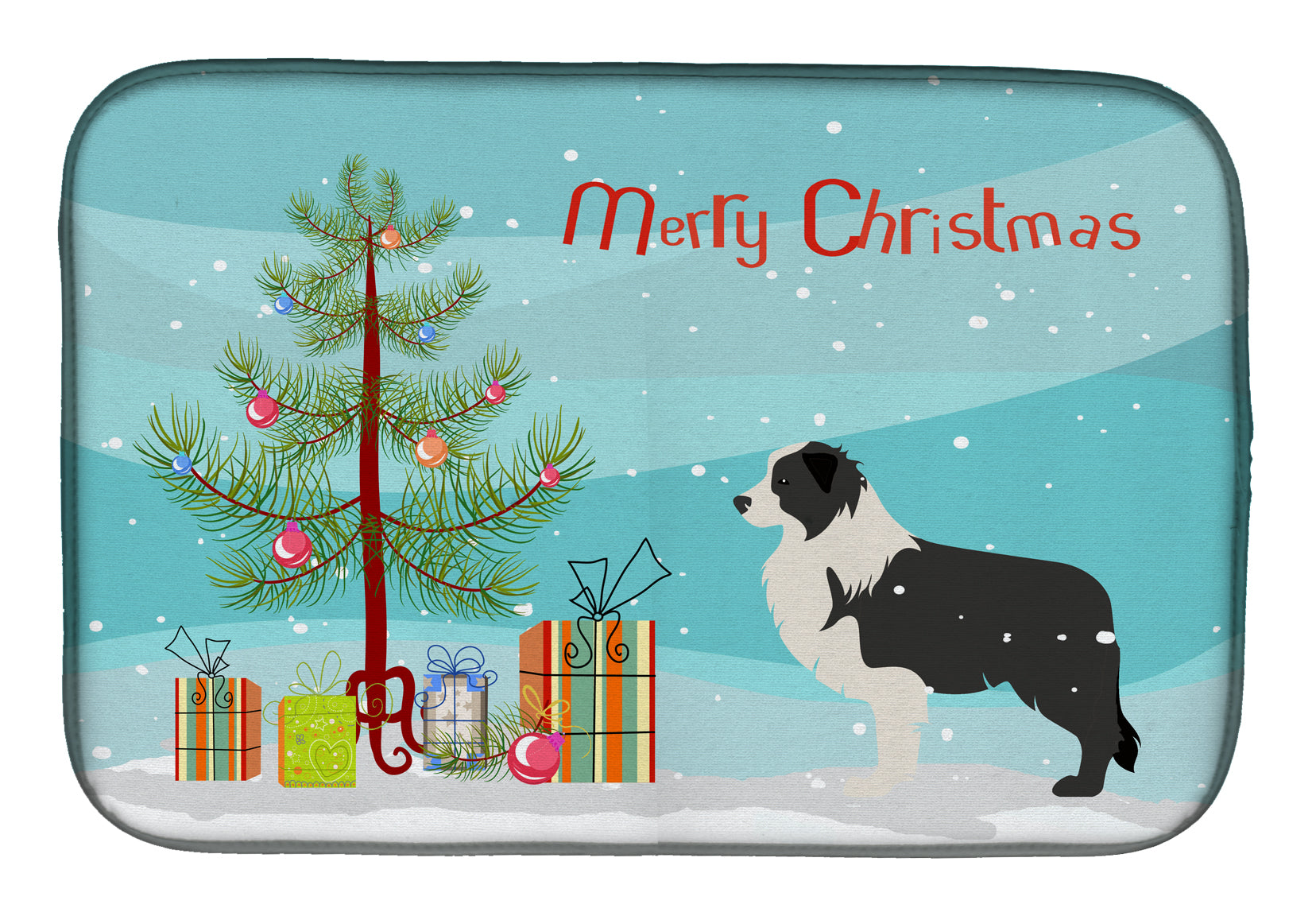 Black Border Collie Merry Christmas Tree Dish Drying Mat Absorbent Dish Drying Mat Pad for Kitchen Counter Dish Drainer Mat for Countertop, 14 x 21", Multicolor