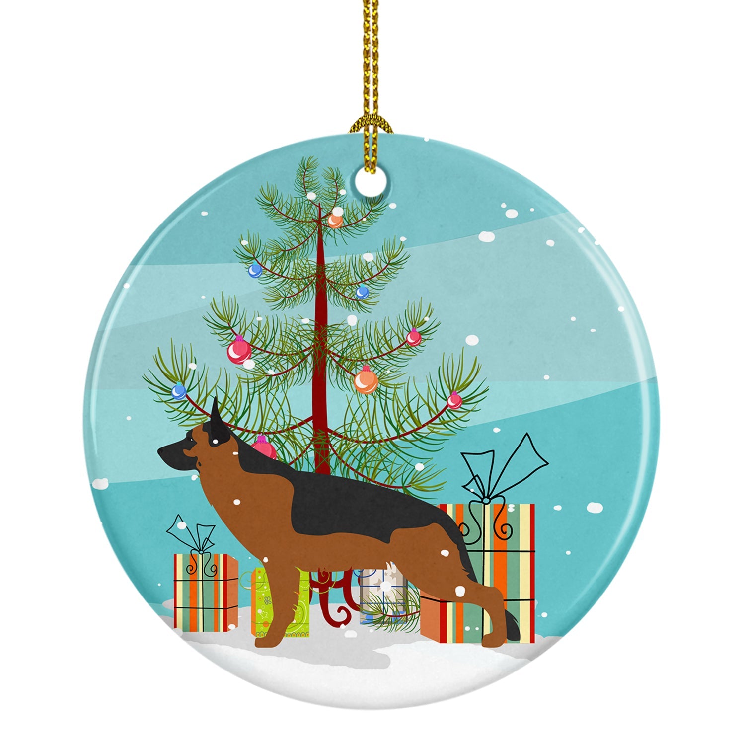 German Shepherd Merry Christmas Tree Ceramic Ornament Christmas Tree Hanging Decorations for Home Christmas Holiday, Party, Gift, 3 in, Multicolor