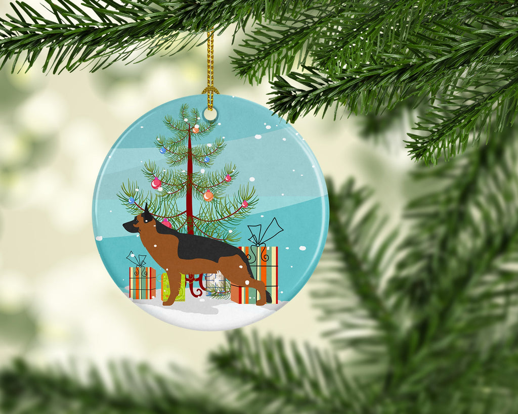 German Shepherd Merry Christmas Tree Ceramic Ornament Christmas Tree Hanging Decorations for Home Christmas Holiday, Party, Gift, 3 in, Multicolor