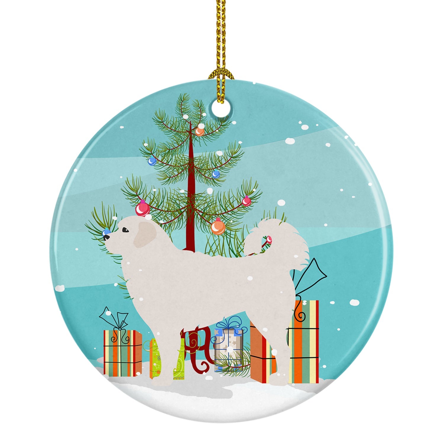 Polish Tatra Sheepdog Merry Christmas Tree Ceramic Ornament Christmas Tree Hanging Decorations for Home Christmas Holiday, Party, Gift, 3 in, Multicolor