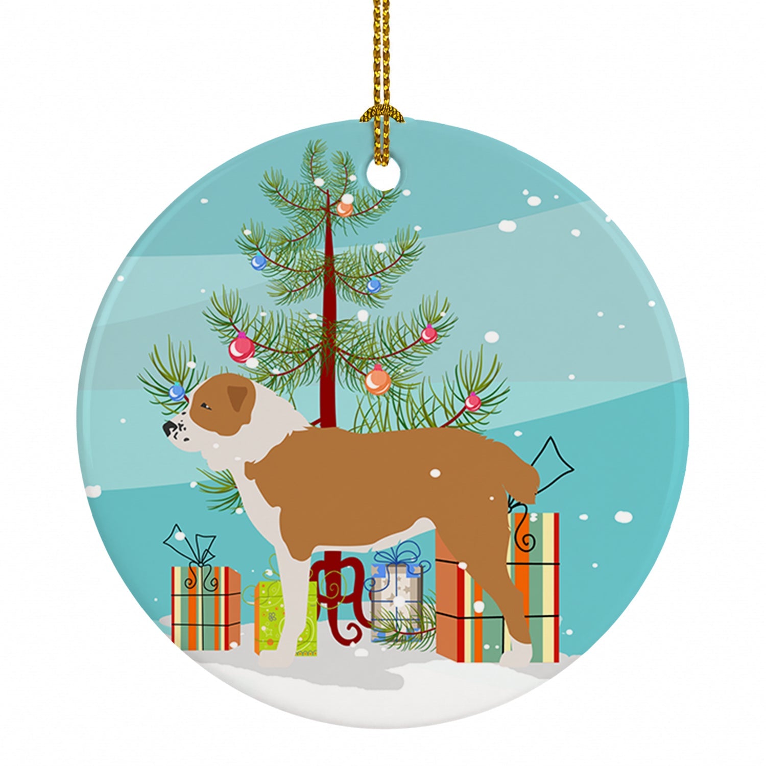 Central Asian Shepherd Dog Merry Christmas Tree Ceramic Ornament Christmas Tree Hanging Decorations for Home Christmas Holiday, Party, Gift, 3 in, Multicolor