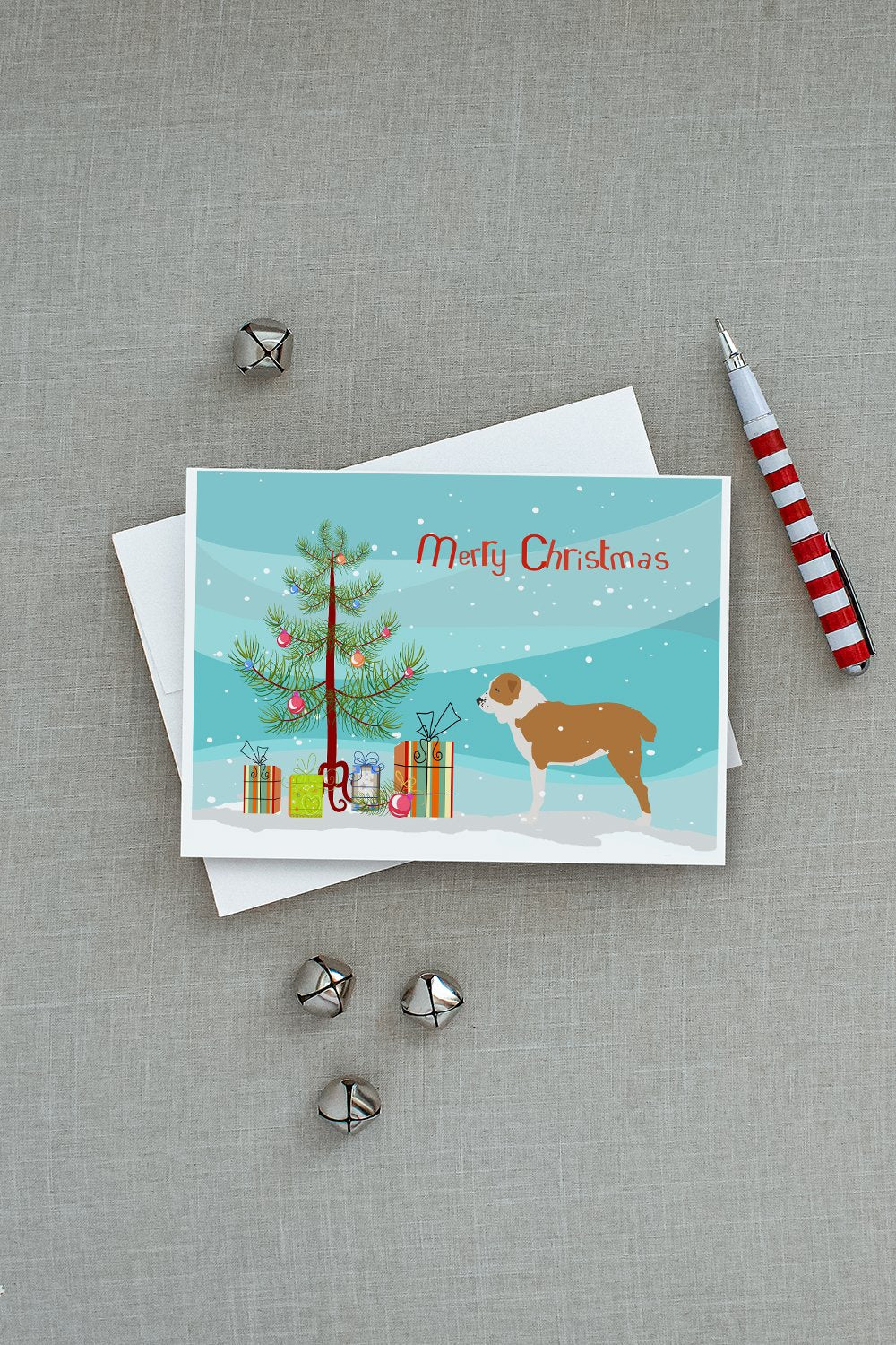 Central Asian Shepherd Dog Merry Christmas Tree Greeting Cards Pack of 8 Blank Cards with Envelopes Whimsical A7 Size 5x7