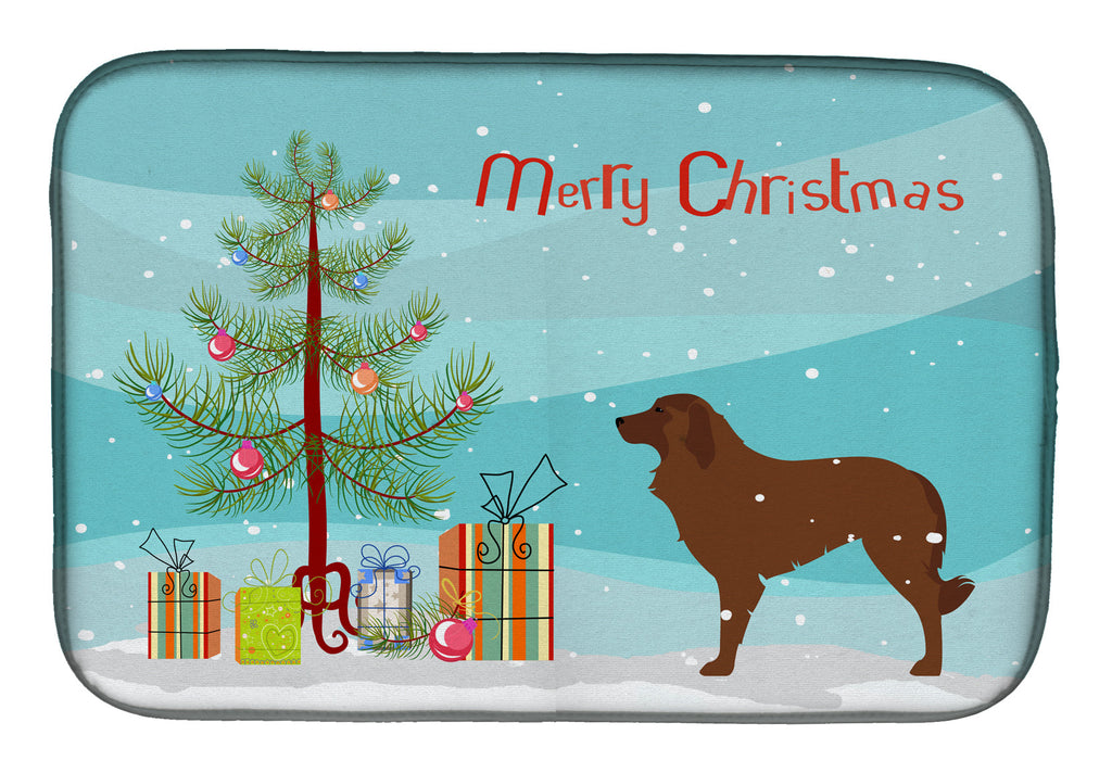 Portuguese Sheepdog Dog Merry Christmas Tree Dish Drying Mat Absorbent Dish Drying Mat Pad for Kitchen Counter Dish Drainer Mat for Countertop, 14 x 21", Multicolor