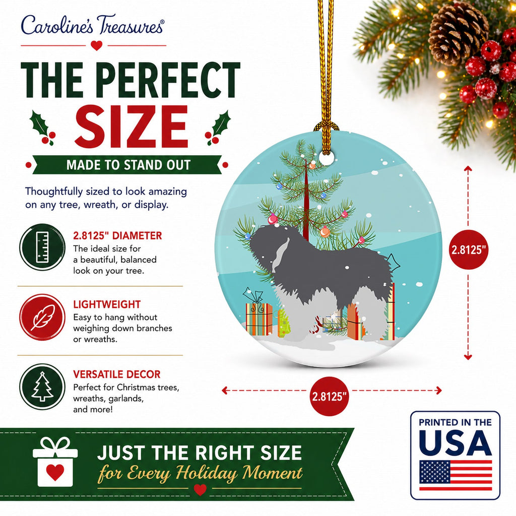 Polish Lowland Sheepdog Dog Merry Christmas Tree Ceramic Ornament Christmas Tree Hanging Decorations for Home Christmas Holiday, Party, Gift, 3 in, Multicolor